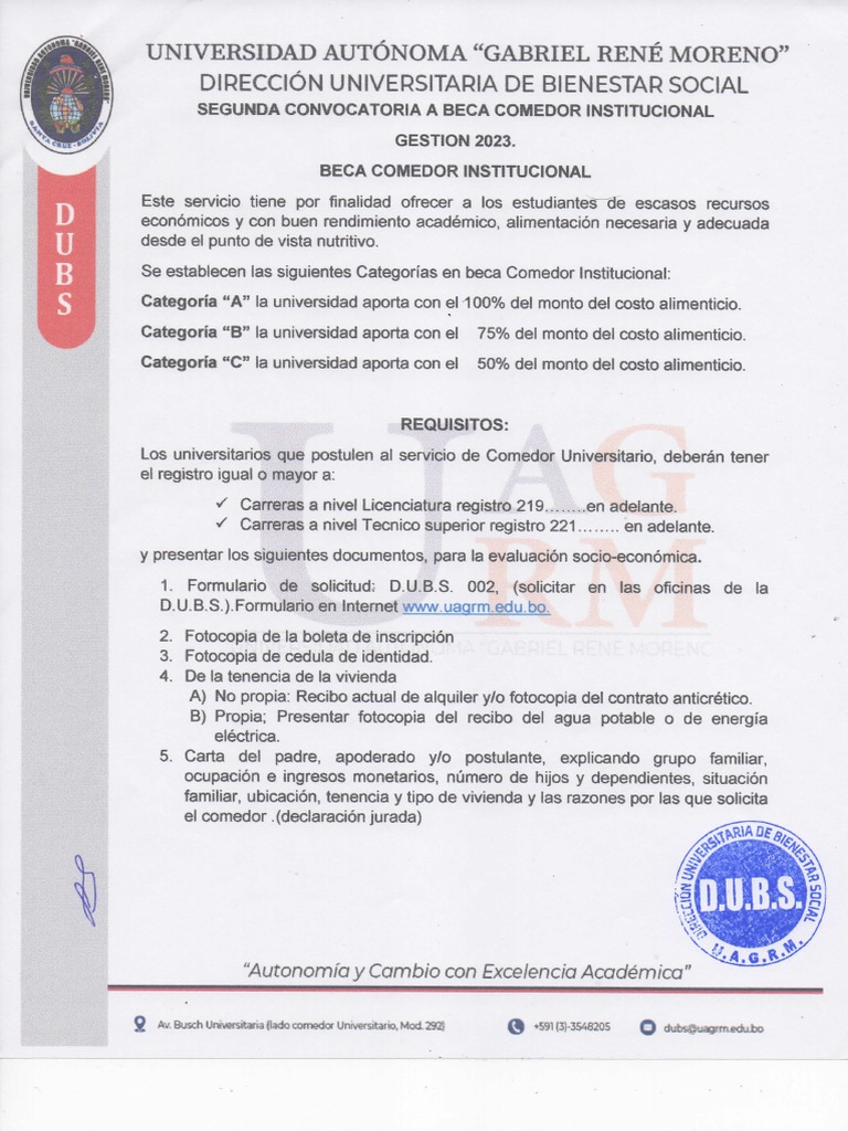 2da Convocatoria A Beca Comedor | PDF