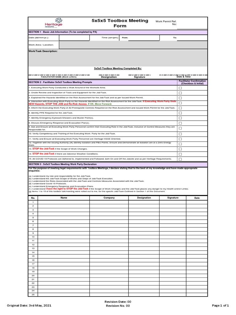 HPCLTBMF 5x5x5 Toolbox Meeting Form PDF