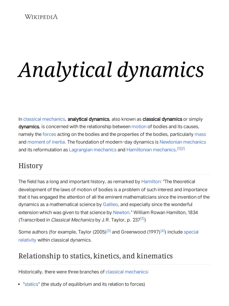 Analytical Dynamics - Wikipedia | PDF | Theoretical Physics | Physics