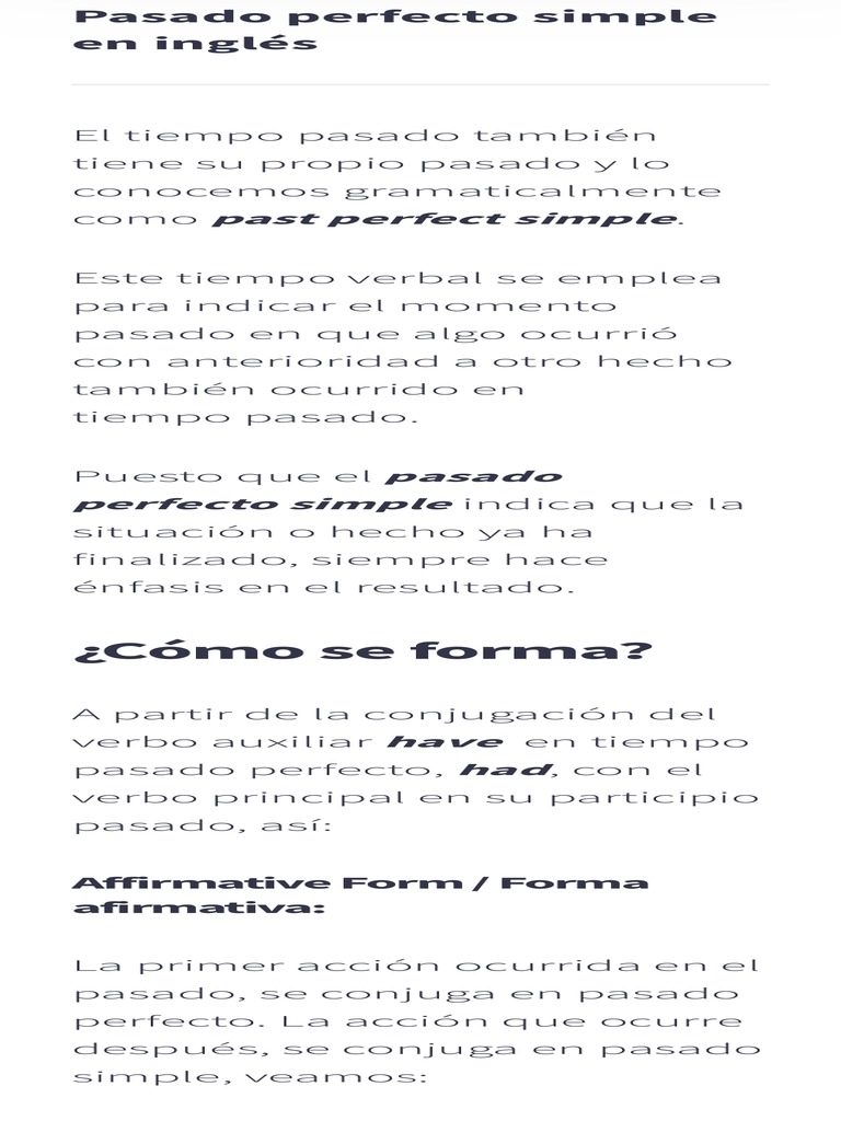 Guía del Pasado Perfecto en Inglés | PDF | Crecimiento personal y ...