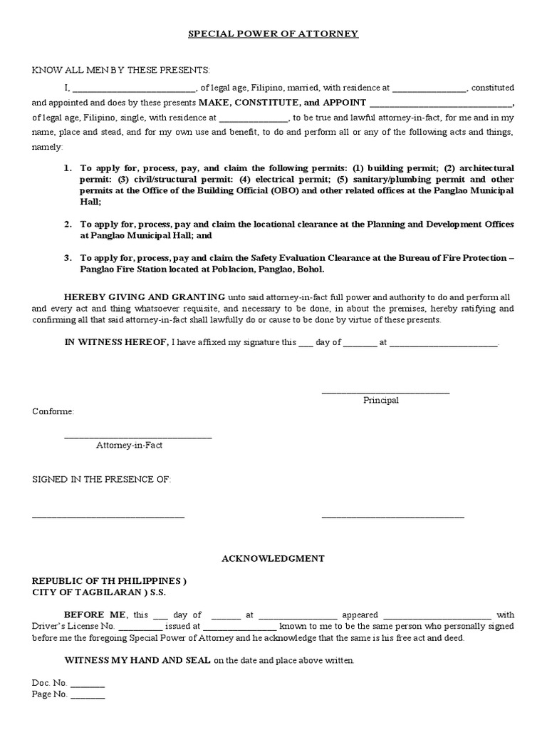 Special power of attorney pdf power of attorney government