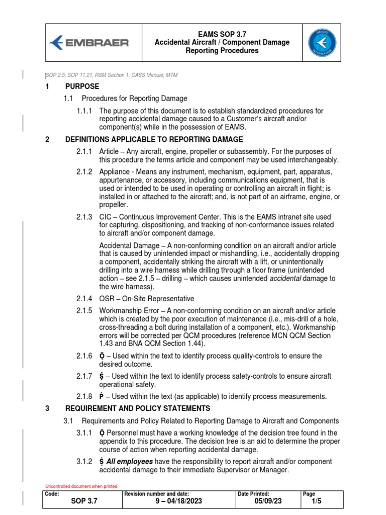 SOP 3.7 r9 - Accidental Aircraft and Component Damage Reporting ...