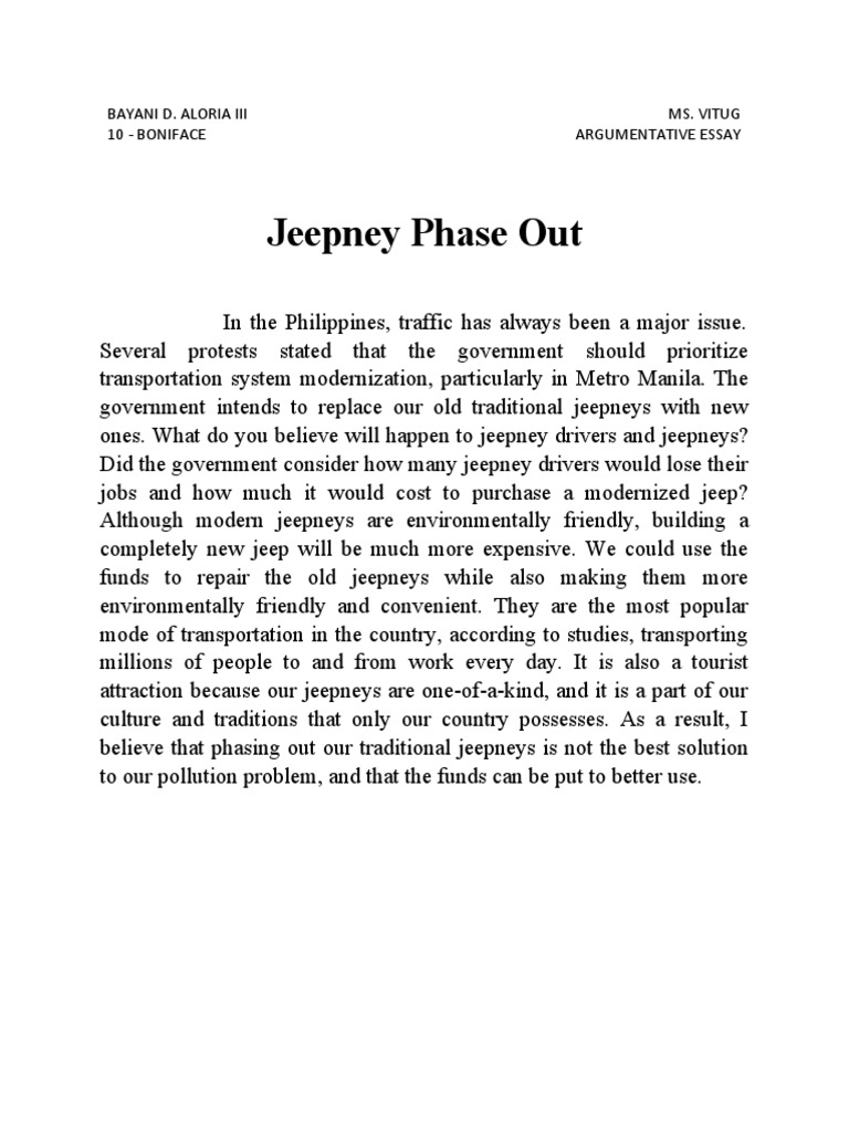 jeepney phase out essay introduction body conclusion