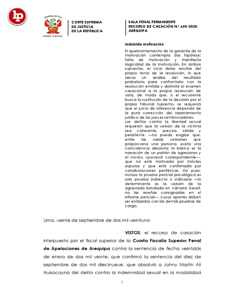 Casacion 654 2020 Arequipa LPDerecho | PDF | Derecho penal | Sentencia ...