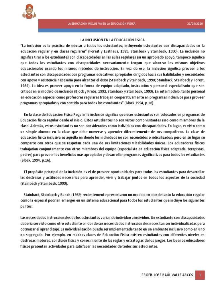 La Inclusion En La Educación Física Pdf Inclusión Educación