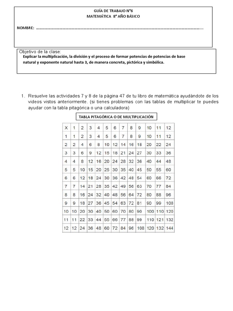 Guía de Matemáticas 8° Básico | PDF
