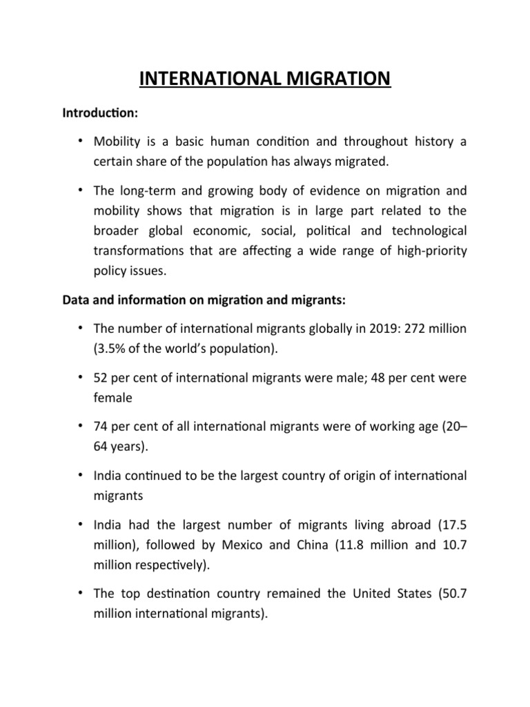 Global Trends in International Migration | PDF | Refugee | Internally ...