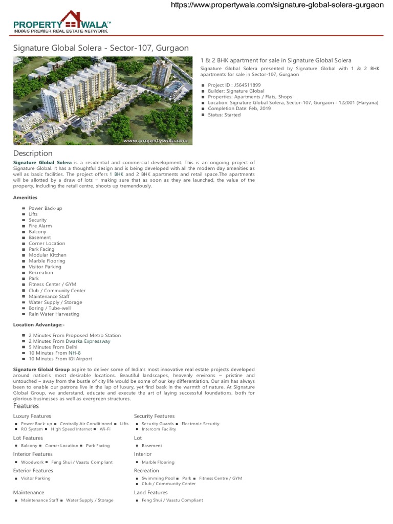 Signature Global Solera Apartments for Sale | PDF | Apartment