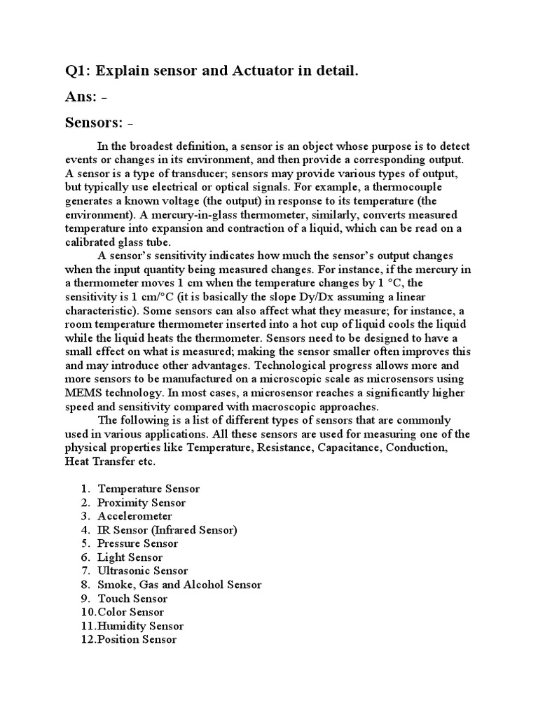 Q1 Explain Sensor and Actuator in Detail. Ans Sensors PDF