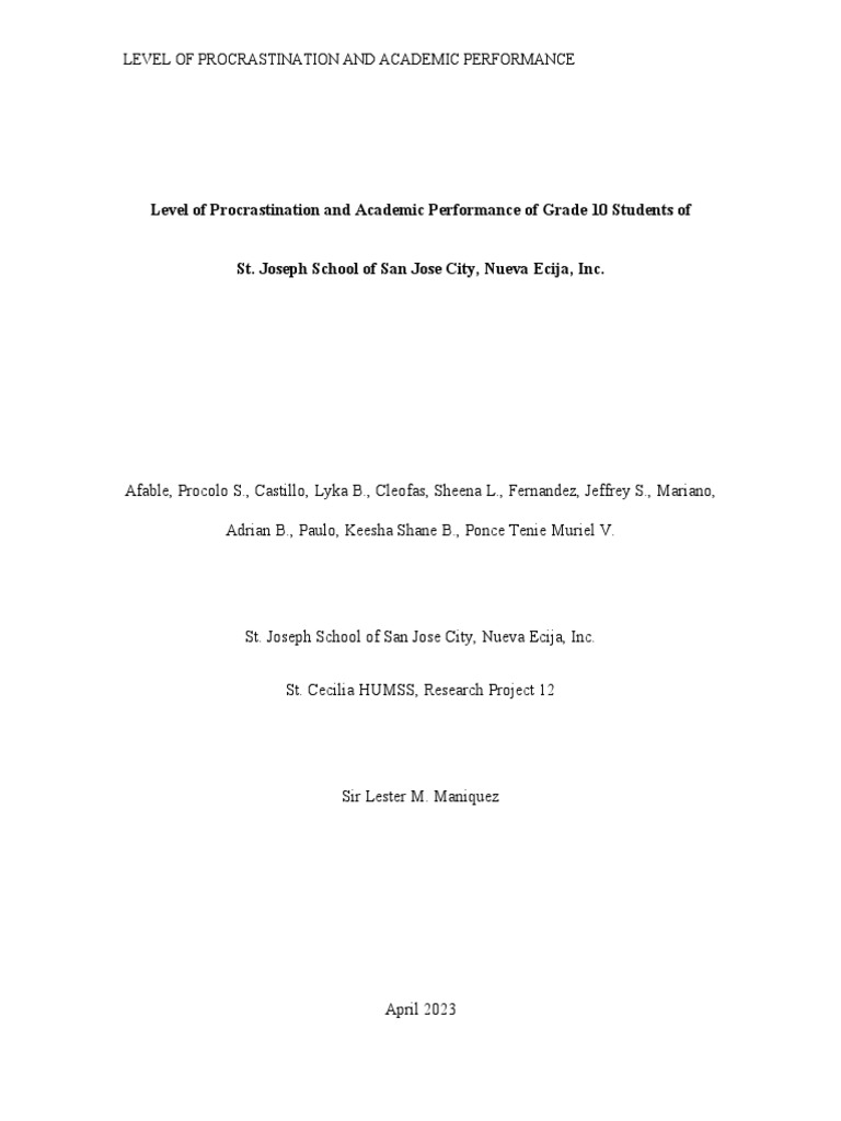 Procrastination Impact on Grade 10 Students | PDF | Wellness