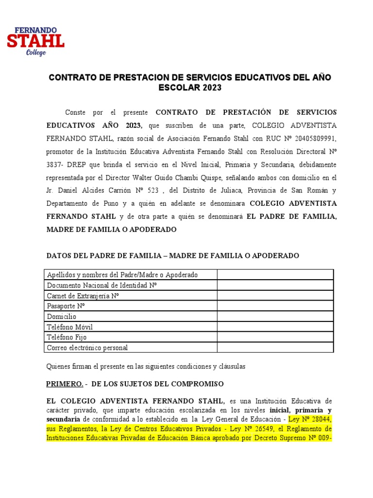 CONTRATO DE PRESTACION DE SERVICIOS | PDF