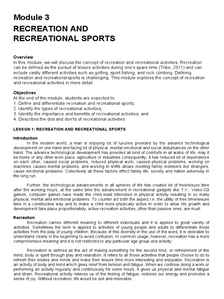 CWTS Recreation and Recreational Sport | PDF