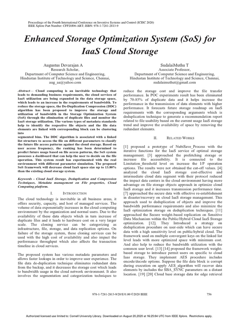 23enhanced Storage Optimization System (SoS) For IaaS Cloud Storage PDF