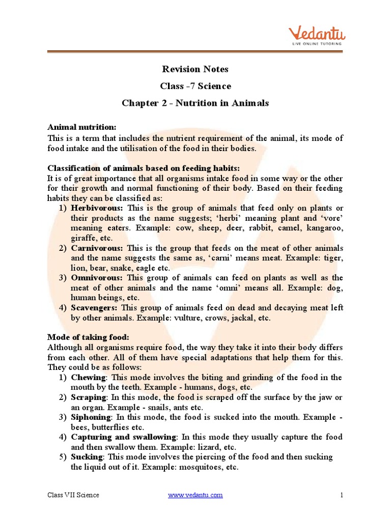 Class 7 Science Chapter 2 Revision Notes (1) | PDF | Digestion | Ruminant