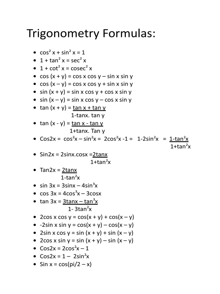 Trigonometry Formulas PDF