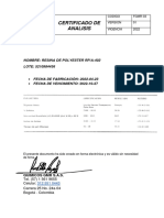 Certificado de Analisis: Nombre: Resina de Polyester Rp/A-402 LOTE: 5210984436