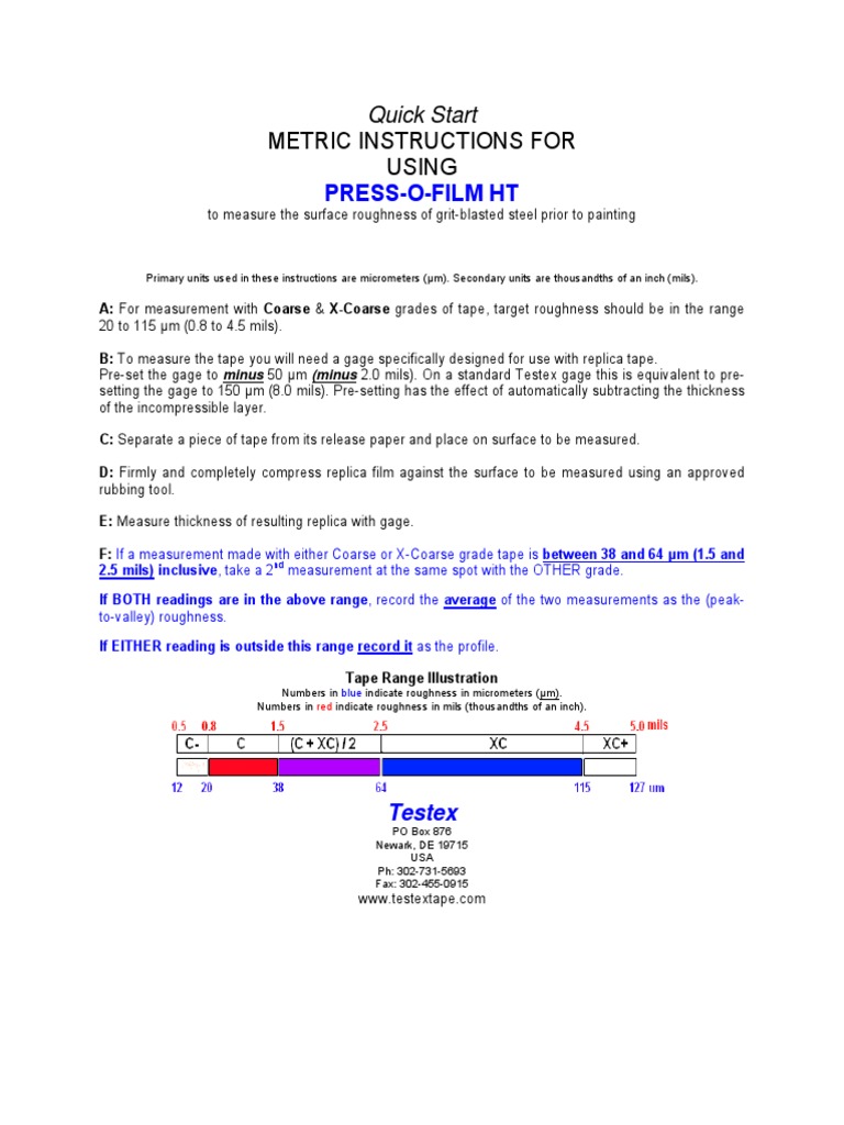 Testex® - PRESS-O-FILM HT - Quick Start Instructions Metric | PDF