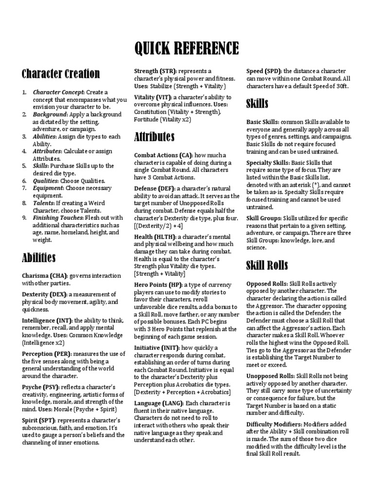 Character Creation Quick Reference Guide | PDF