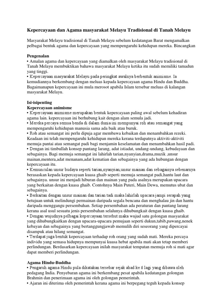 Kepercayaan Dan Agama Masyarakat Melayu Tradisional Di Tanah Melayu Pdf