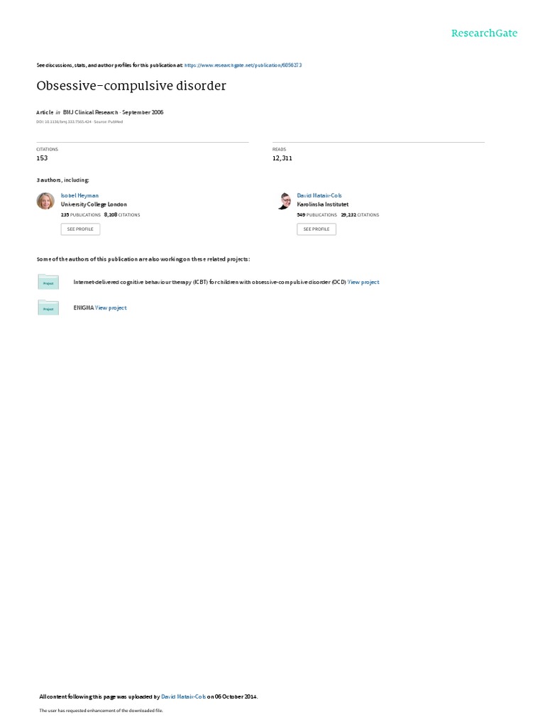 Obsessive Compulsive Disorder Pdf