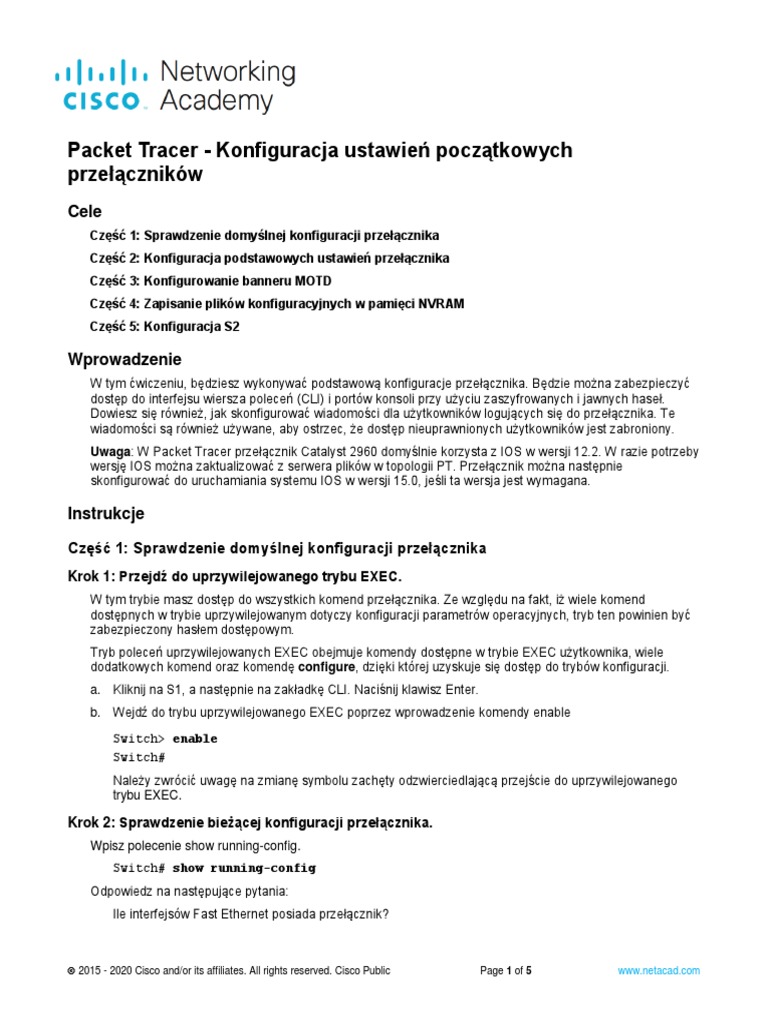 2 5 5 packet tracer configure initial switch settings pl pl pdf