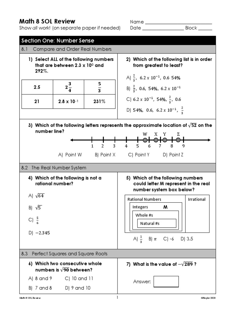 Math 8 sol review section one number sense pdf numbers area