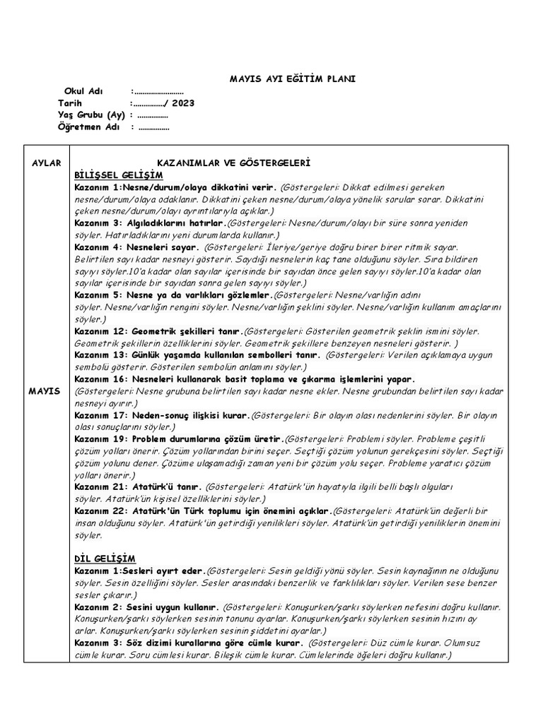 Mayis aylik plan 2023 pdf
