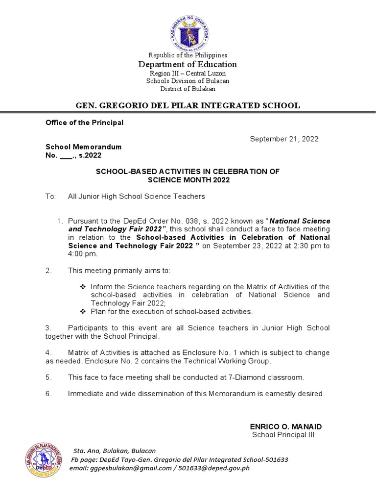Science Month Activities 2022 Plan | PDF