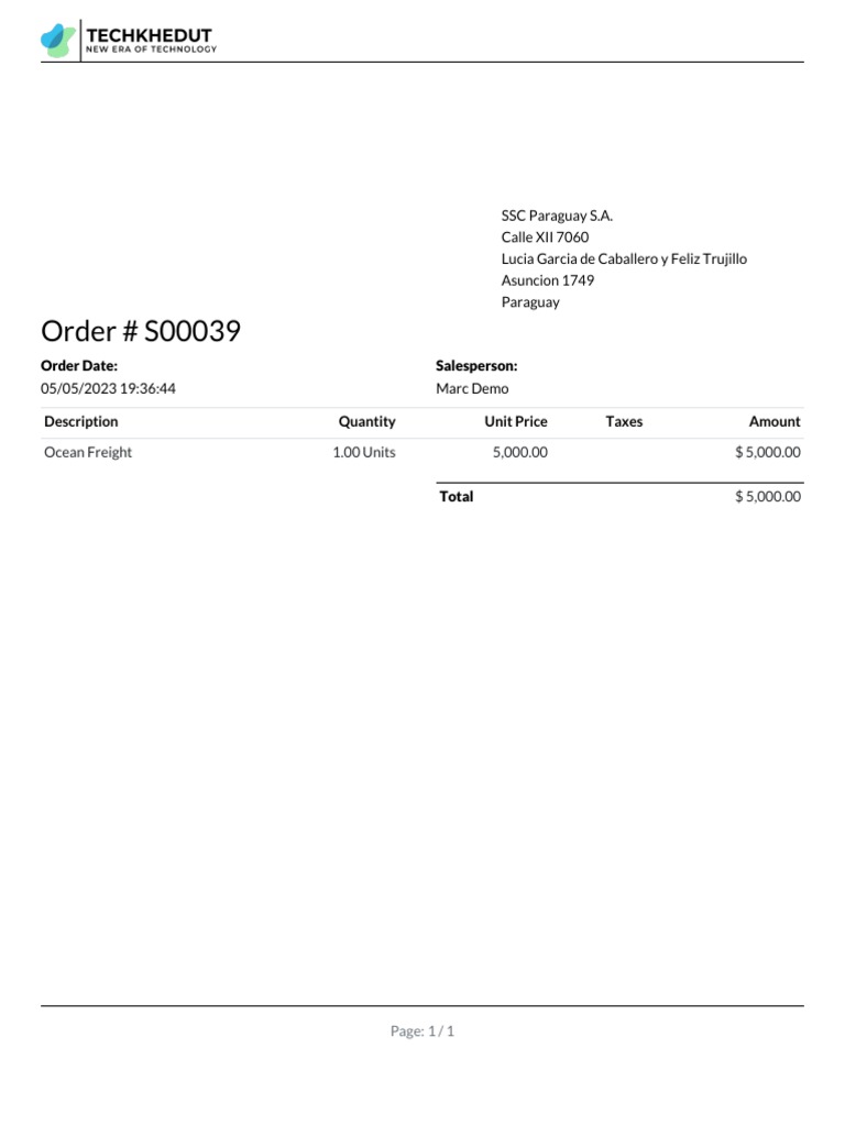 Ocean Freight Order #S00039 Details | PDF
