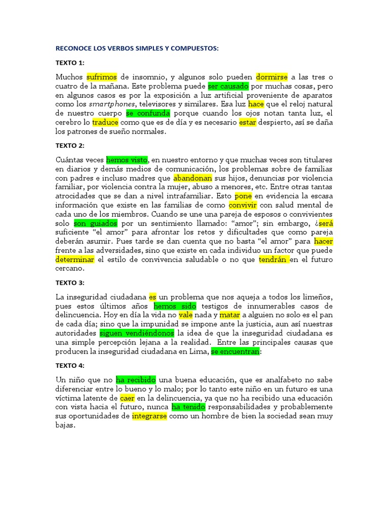 Ejemplos de Verbos Simples y Compuestos | PDF | Amor | Violencia
