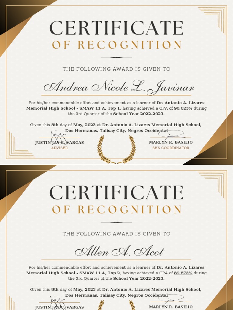 (Bulk) Golden Elegant Certificate of Appreciation (297 × 210 MM