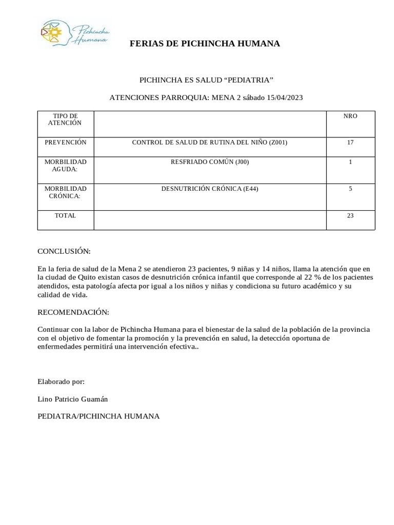 Informe Feria de Salud Mena 2 | PDF