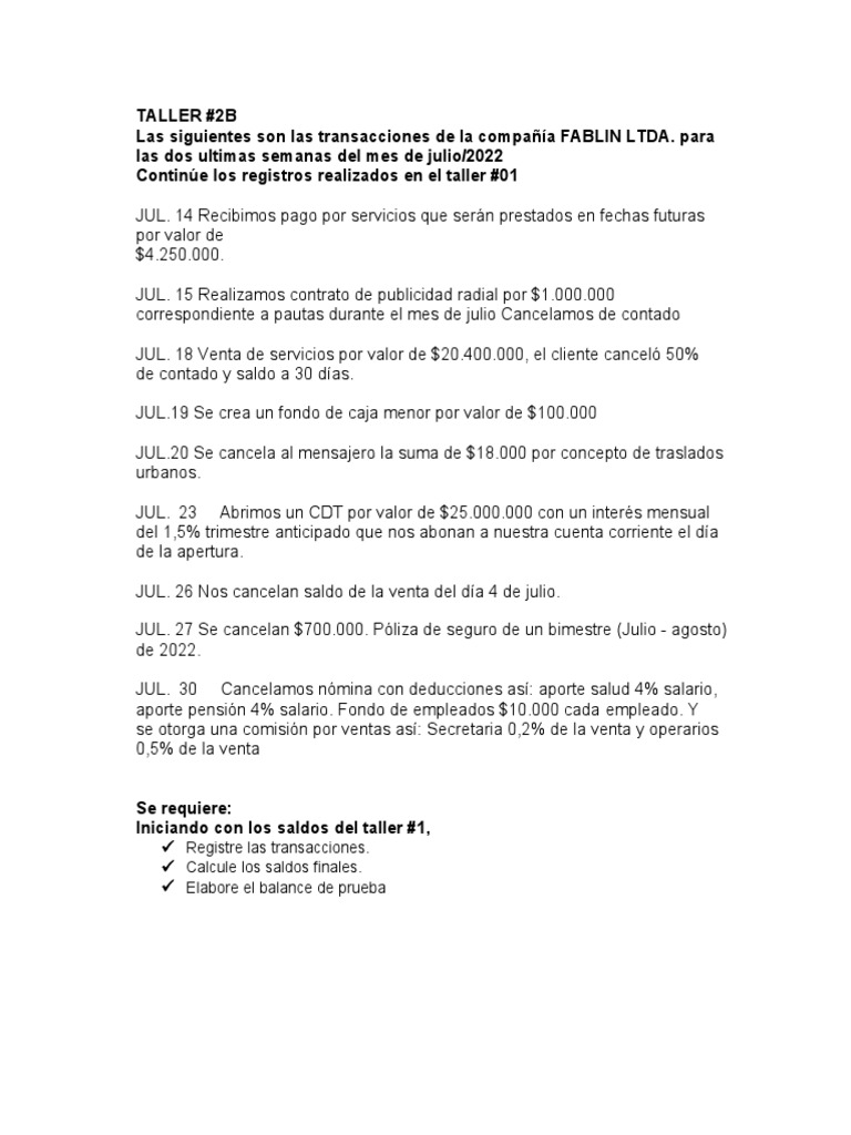 Taller #2B | PDF | Negocios | Finanzas y dinero
