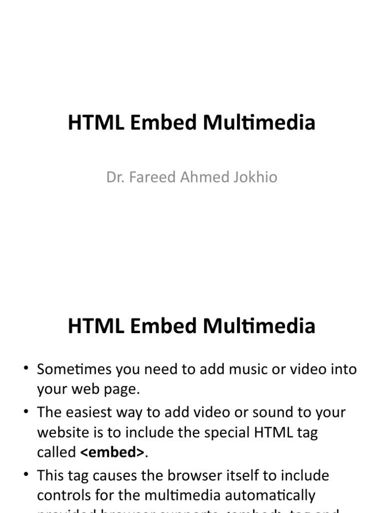 Lecture 13 HTML Embed Multimedia PDF Html Element Html