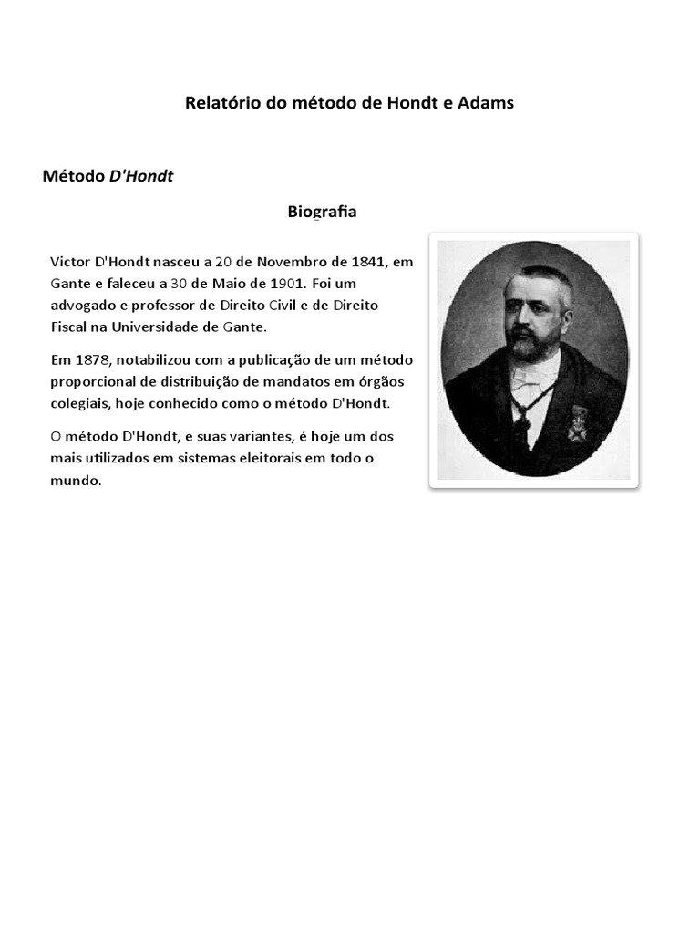 Relat rio do m todo de hondt e adams pdf