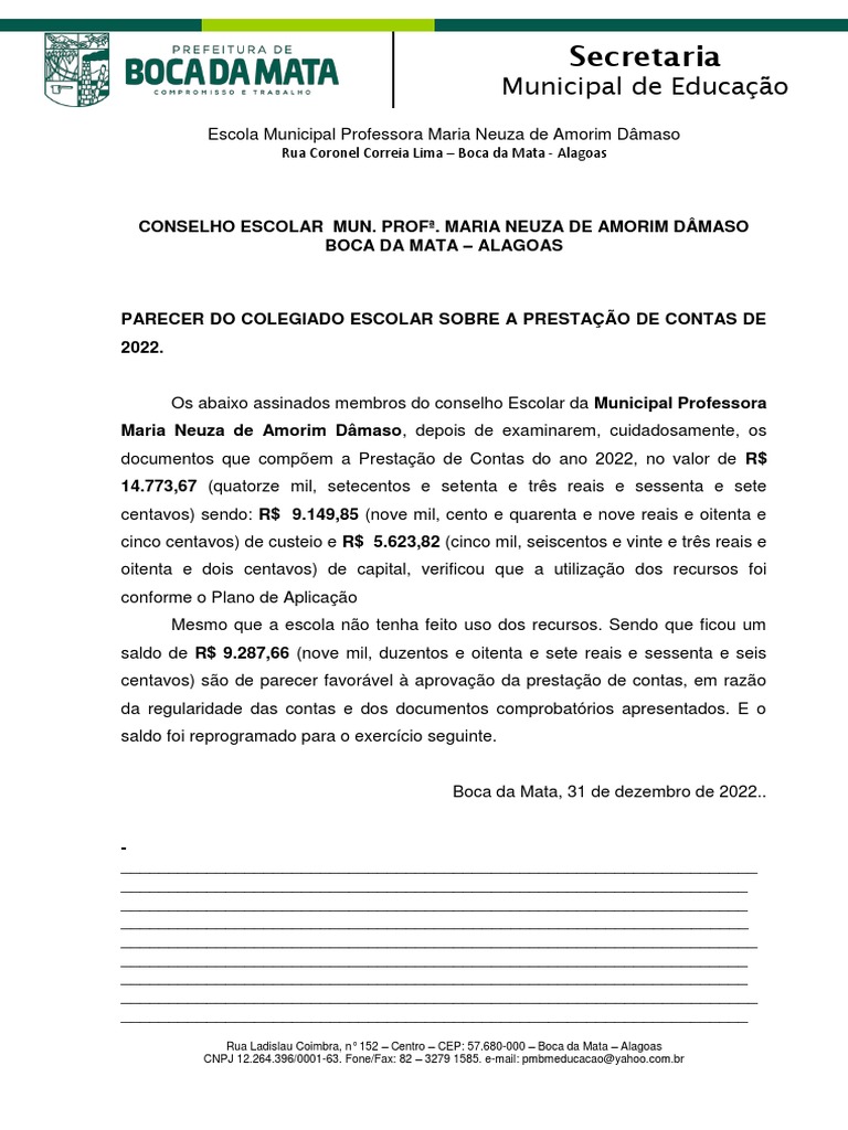 Prestação de Contas Escola 2022 | PDF
