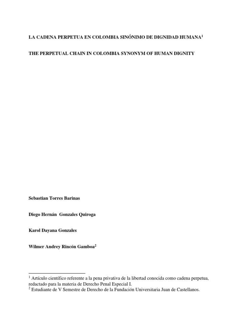 La Cadena Perpetua en Colombia Sinónimo de Dignidad Humana P PDF