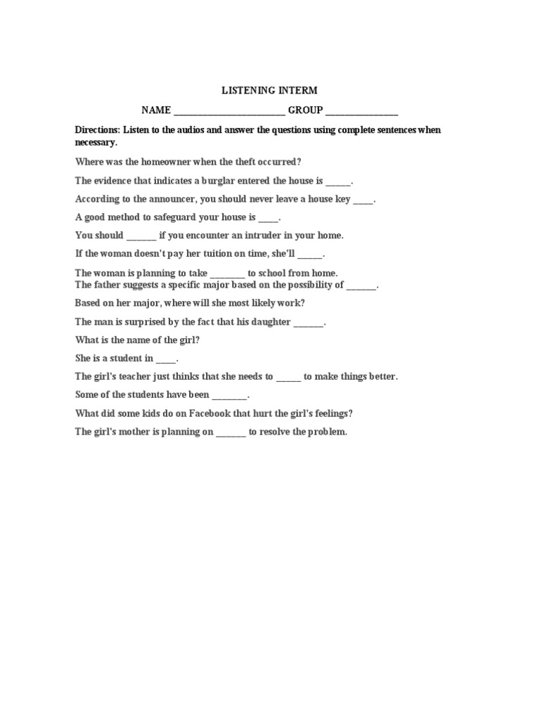Listening Comprehension Exercise Guide | PDF | Language Arts ...