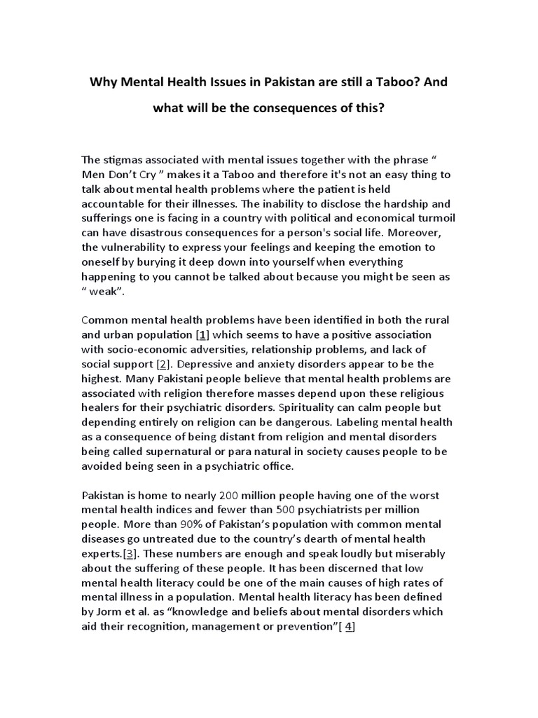 Tackling Mental Health Taboo in Pakistan | PDF | Mental Health | Mental ...