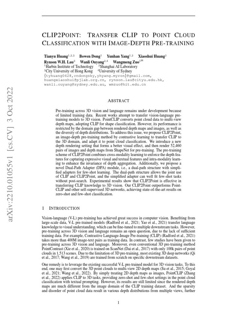CLIP2Point: 3D Point Cloud Classification | PDF