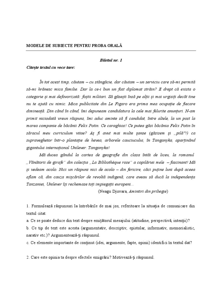 BAC-Proba Orală | PDF