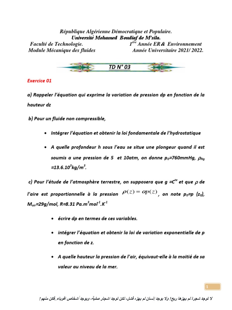 Exercice 01 | PDF | Pression | Obliger