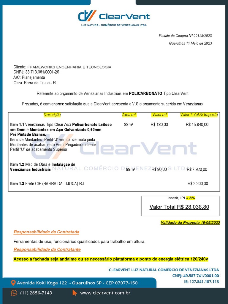 Orçamento Clearvent Frameworks Poli | PDF | Tecnologia e Engenharia
