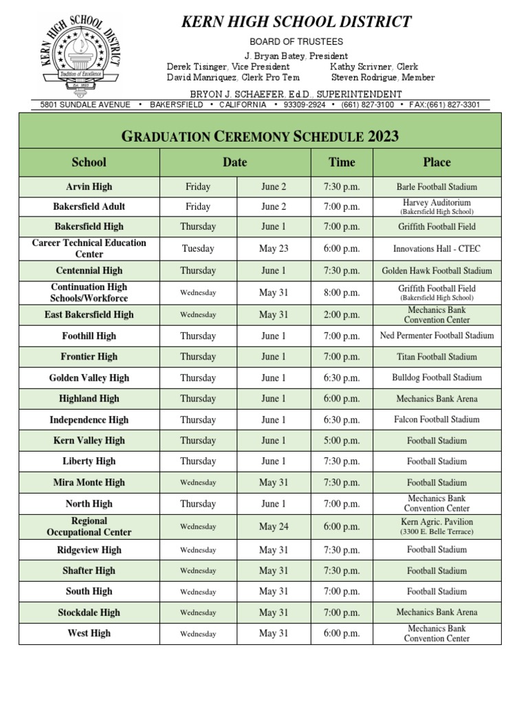 2023 Graduation Schedule PDF