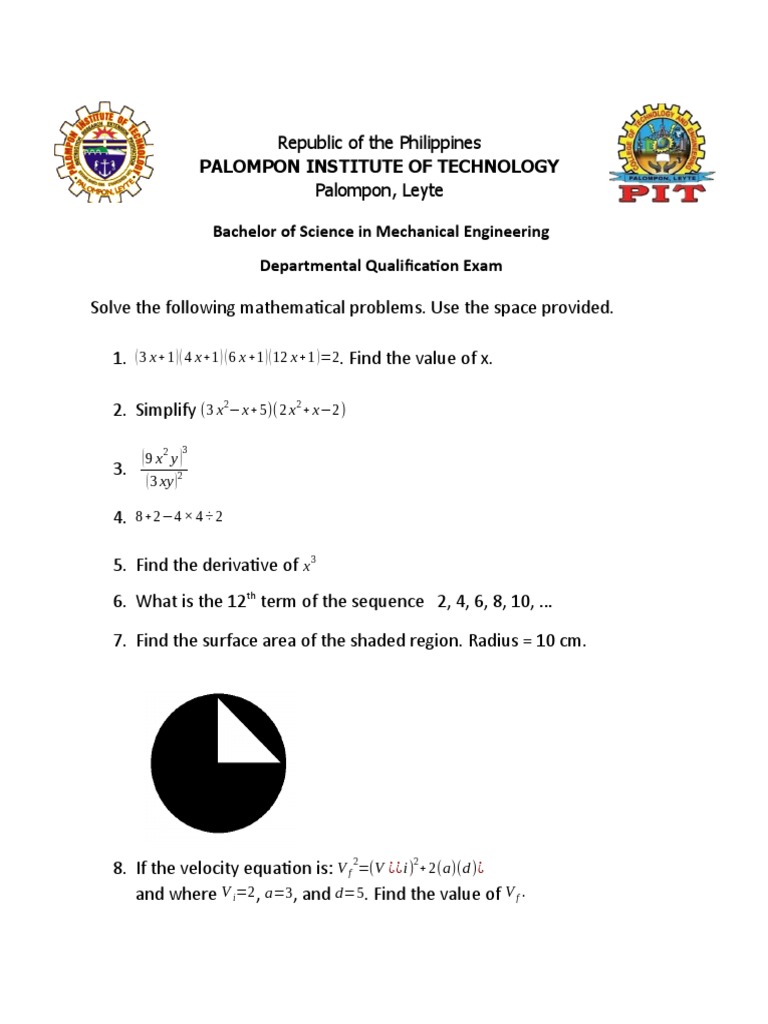 Departmental Exam PDF