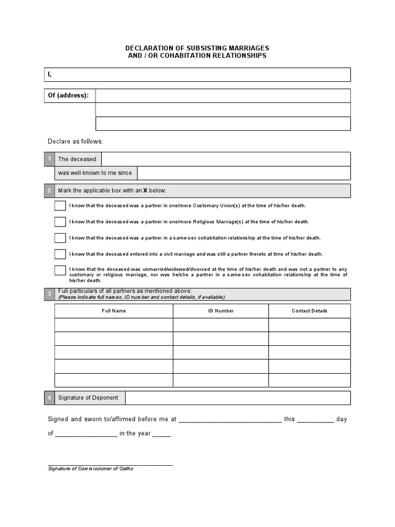 Declaration of Subsisting Marriages | PDF