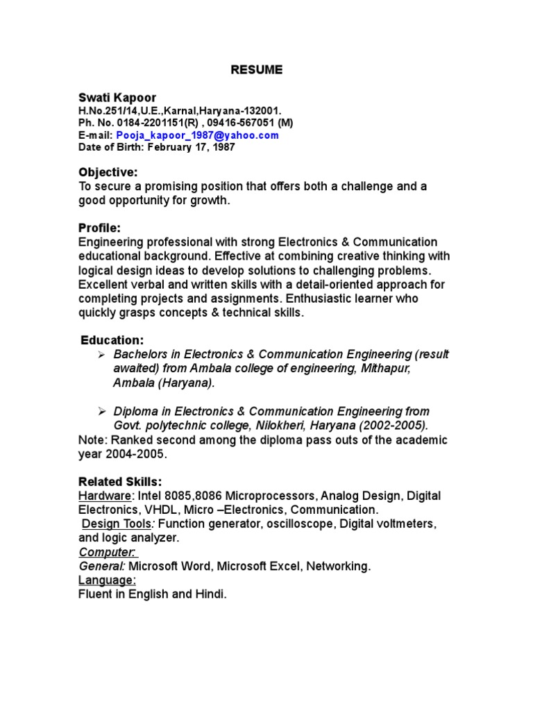 Electronics & Communication CV | PDF | Electronic Engineering | Electronics
