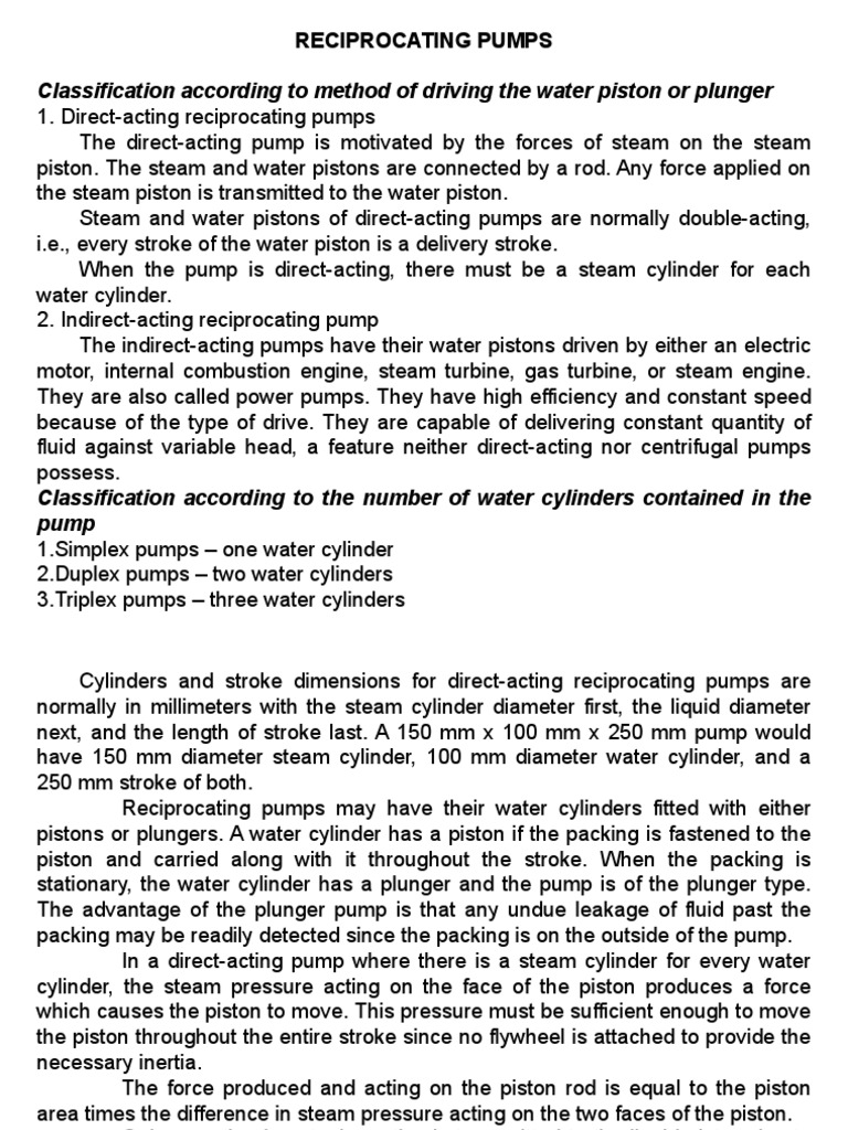 Classify & Analyze Reciprocating Pumps PDF Pump Piston
