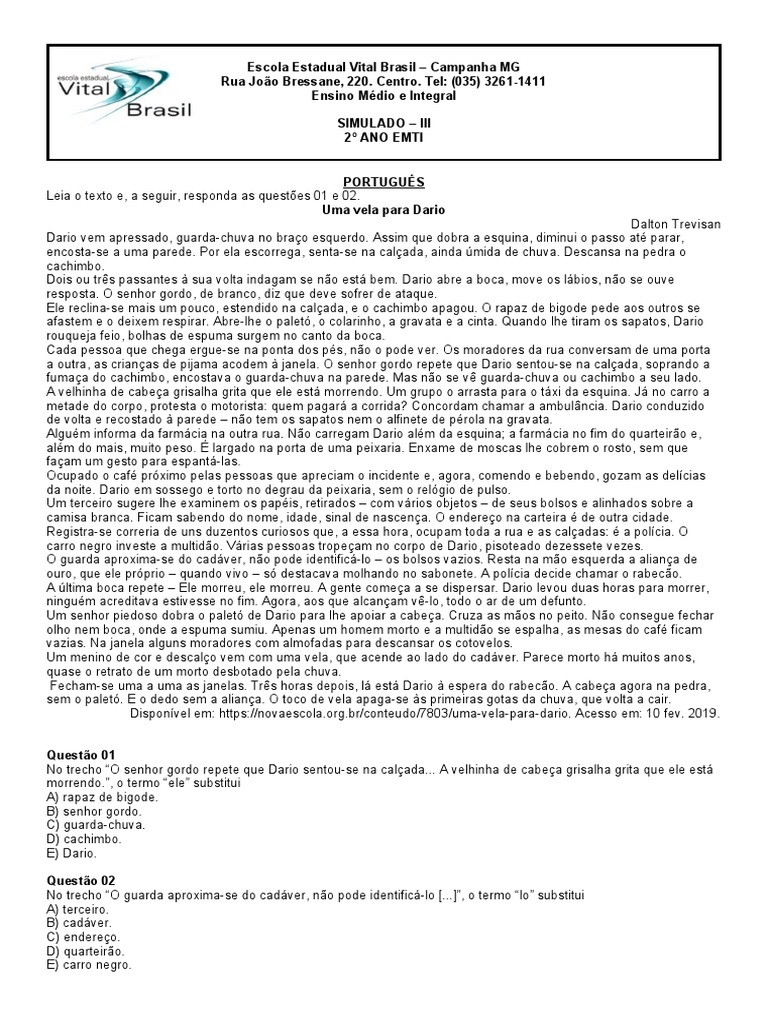 Simulado de Português e Matemática EMTI | PDF