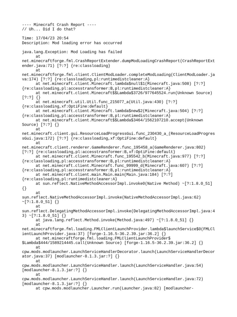 Minecraft Mod Loading Crash Report | PDF | Software | Software Development
